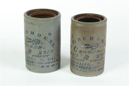 PAIR OF STONEWARE CANNING JARS.