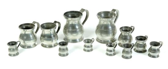 TWELVE PEWTER MEASURES.  England