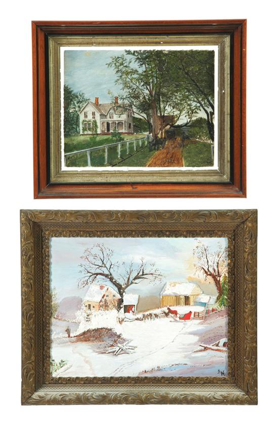 TWO PAINTINGS.  Oil on glass  unsigned