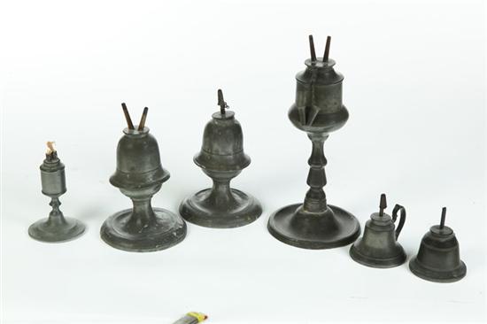 SIX PEWTER LAMPS American 19th 10b26d