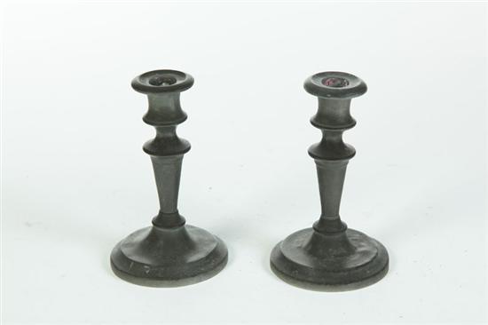 PAIR OF PEWTER CANDLESTICKS.  Marked