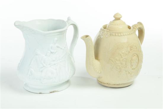 PITCHER AND COFFEE POT.  White earthenware