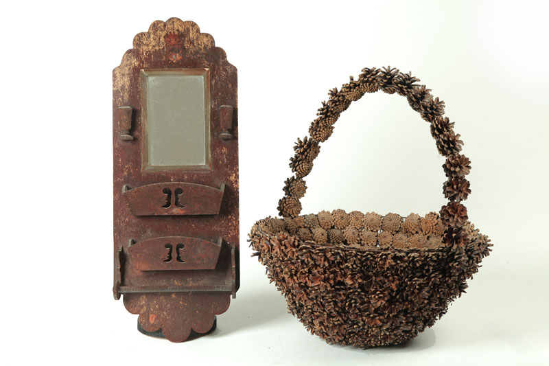 MIRROR AND BASKET American 19th 10c179