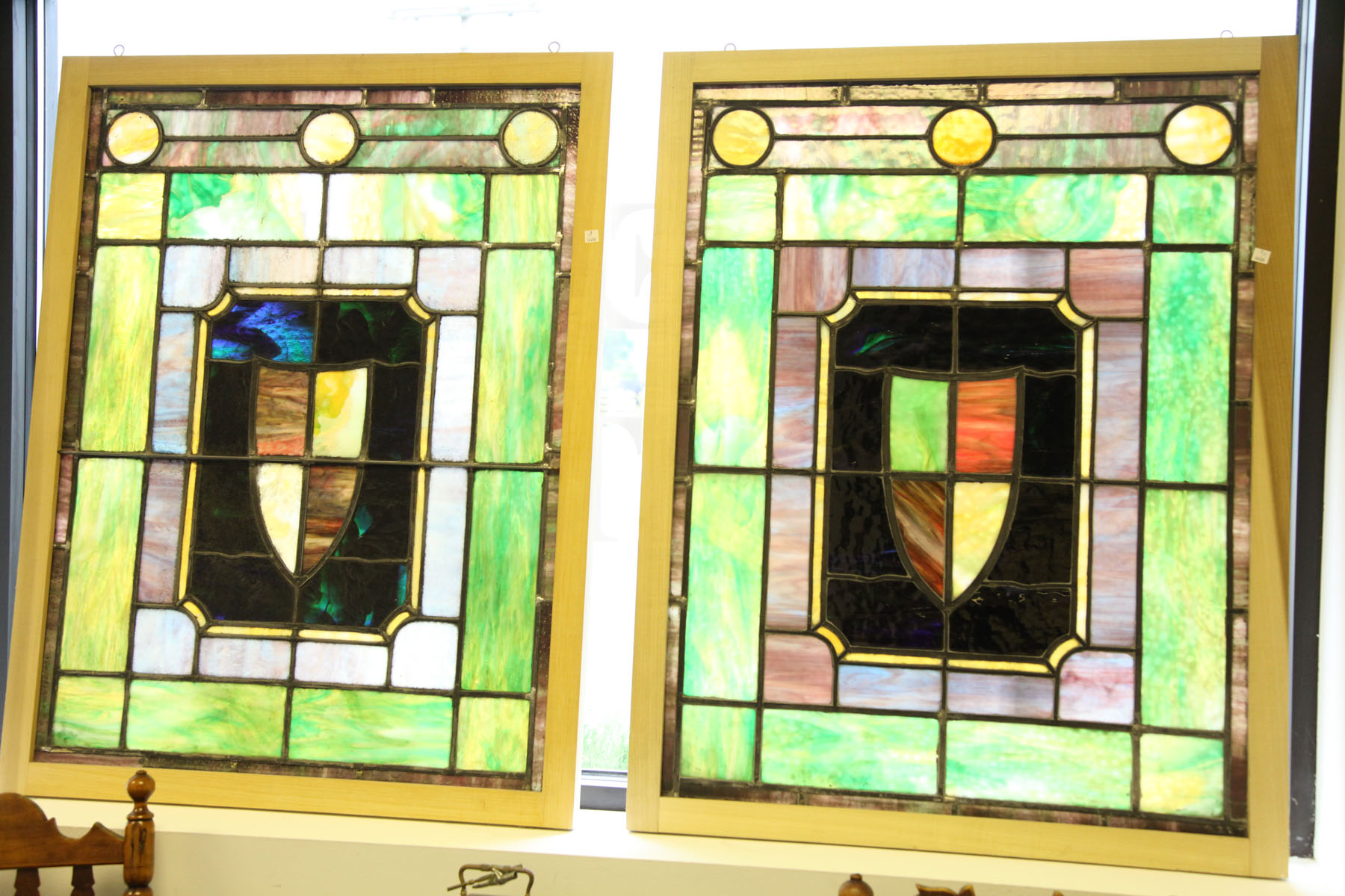 PAIR OF STAINED GLASS WINDOWS  10c222