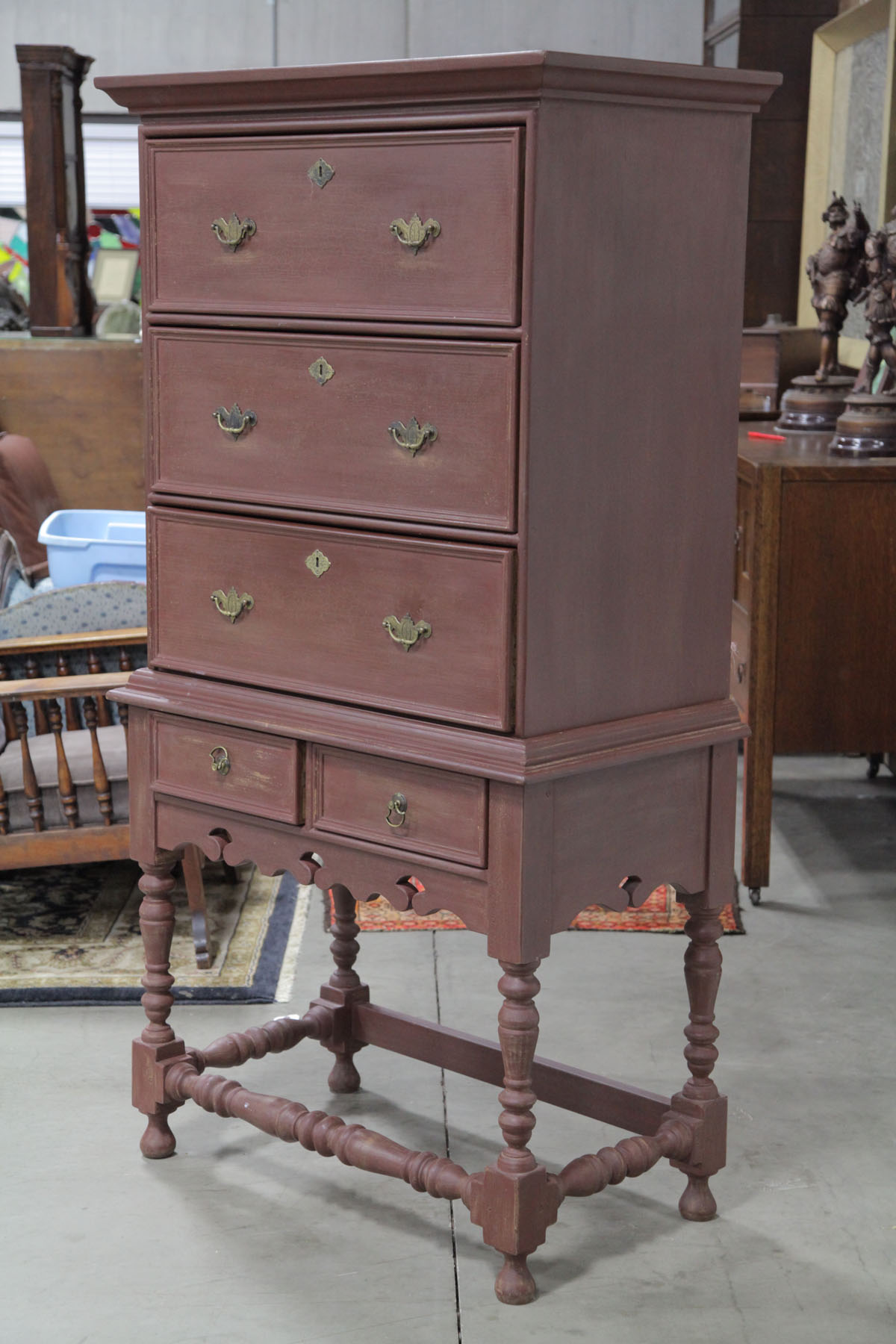 WILLIAM AND MARY STYLE CHEST ON FRAME.