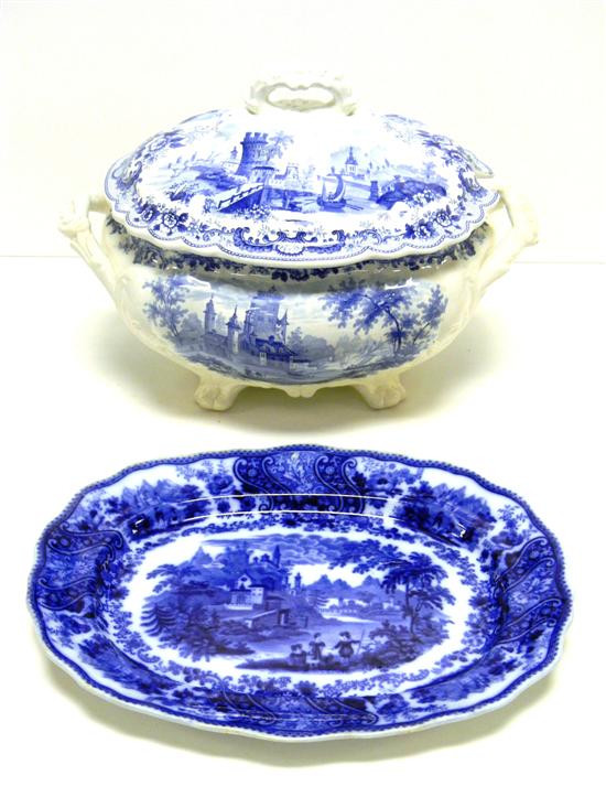 Blue transfer-ware  two pieces: