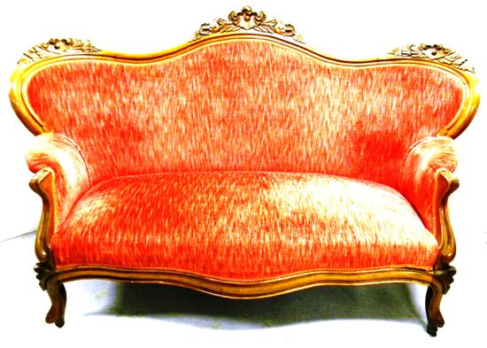 Victorian settee  shaped back  floral