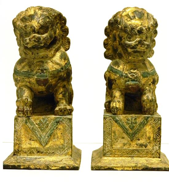 Pair of carved wooden Foo lions