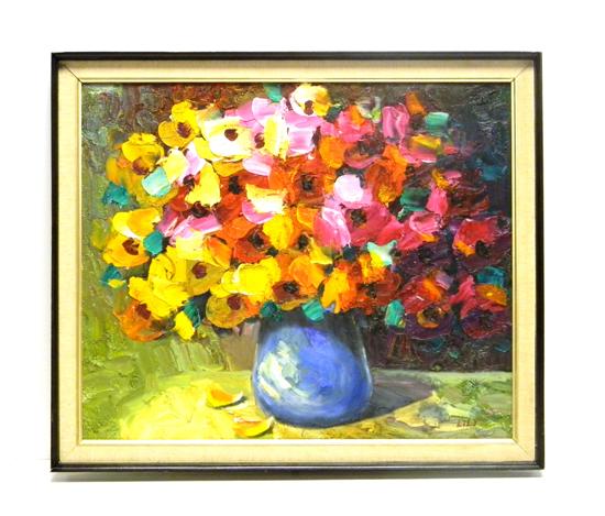 Signed oil on canvas Flowers 10c354