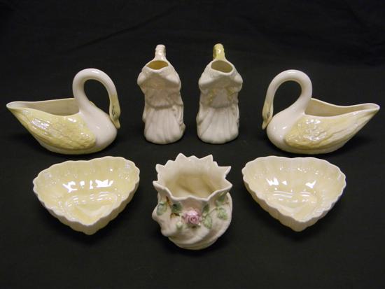 Seven pieces of green mark Belleek