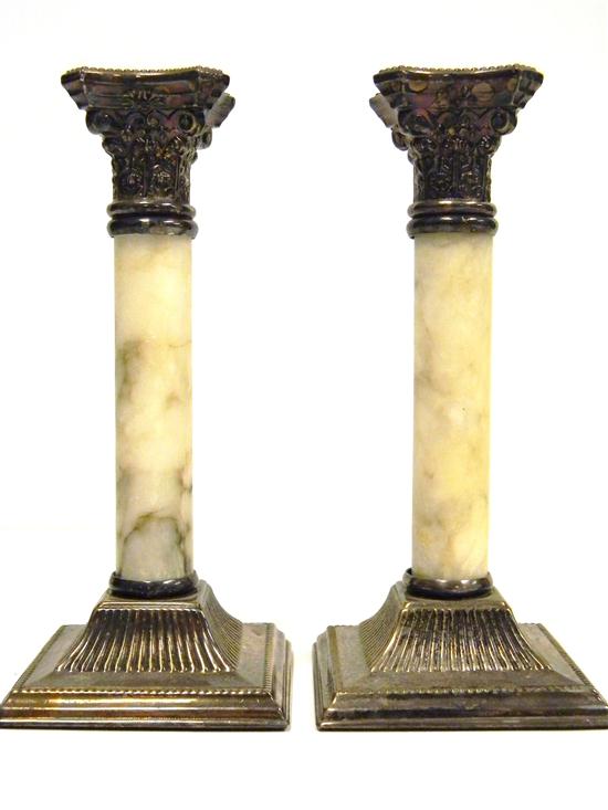 Pair of marble and metal candlesticks 10c40c