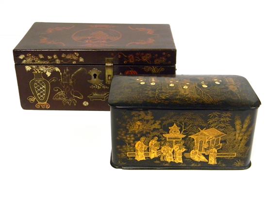 Two Chinese boxes black and gold 10c410
