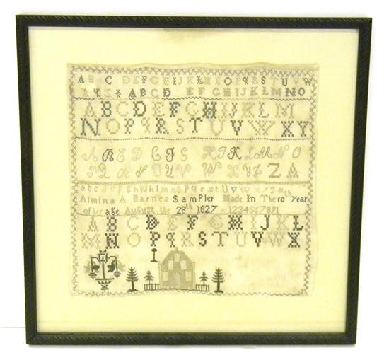 Cross stitch sampler dated 1827