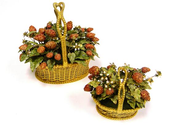 Two baskets  gilt  red berries  green