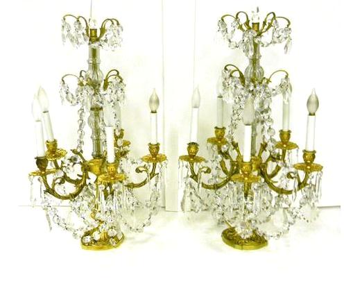 Pair candelabra form lamps  gilt metal