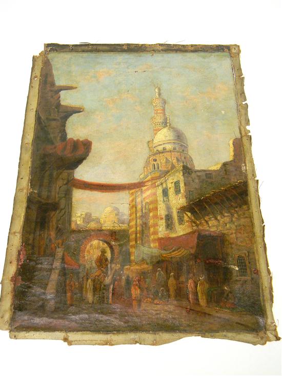Oil on canvas  depicts Cairo street