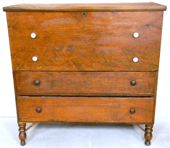 19th C. pine blanket chest  hinged