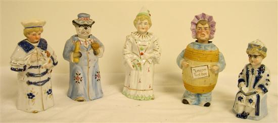 Five porcelain nodder figurines