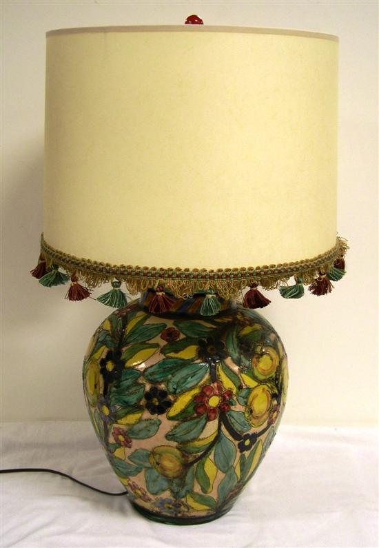 Floral and fruit pottery lamp 