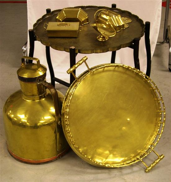 Brass: an oval tray on stand; a large