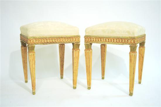 Pair of cream brocatelle upholstered