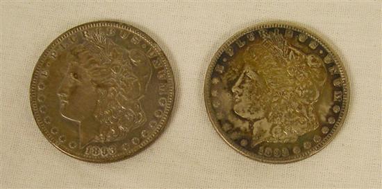COINS: Lot of 2 1893 Morgan Dollars.
