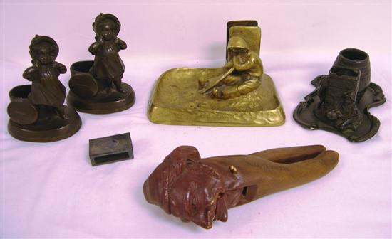 Metalware including figural match holders;