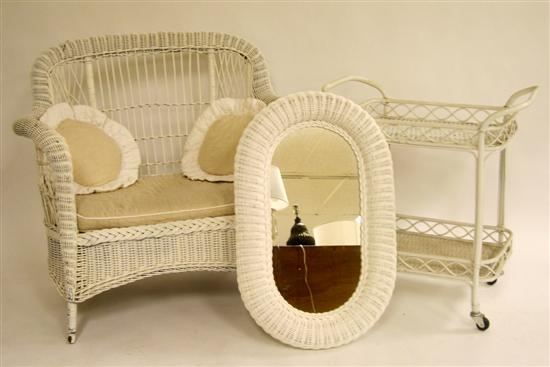 Wicker small settee  round occasional