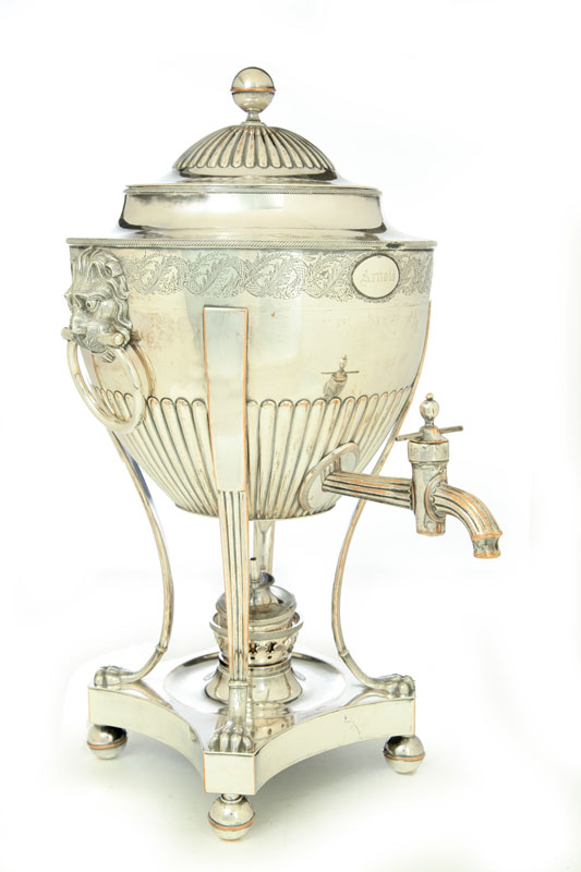 SHEFFIELD PLATE HOT WATER URN.