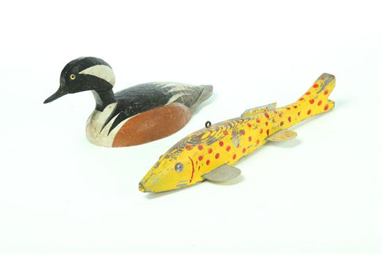 DUCK AND FISH DECOYS.  American