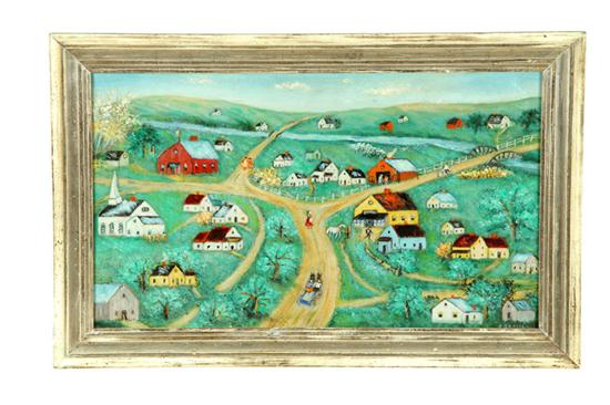 FOLKSY VILLAGE SCENE AMERICAN 10a840