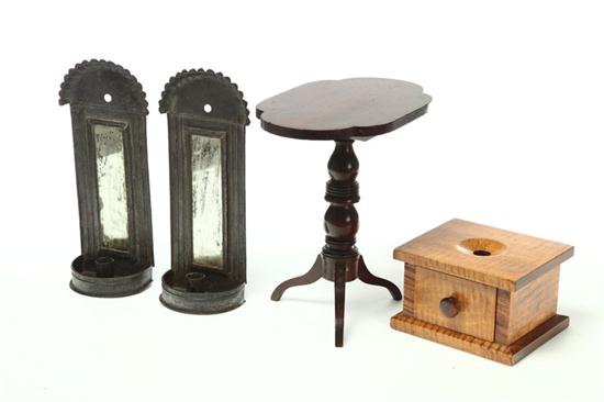 BOX  MINIATURE STAND  AND PAIR OF CANDLE