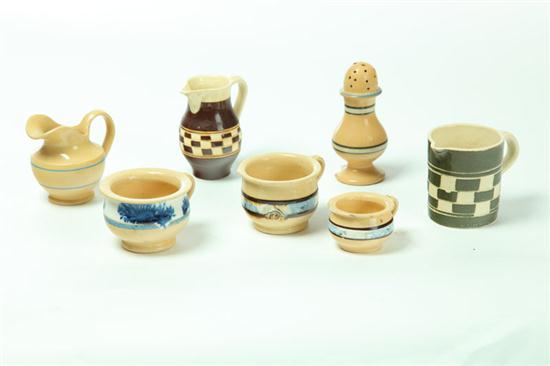 SEVEN PIECES OF MOCHA AND YELLOWWARE.