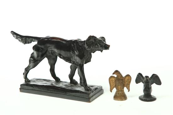STATUE OF DOG AND TWO EAGLE PAPERWEIGHTS  10a880