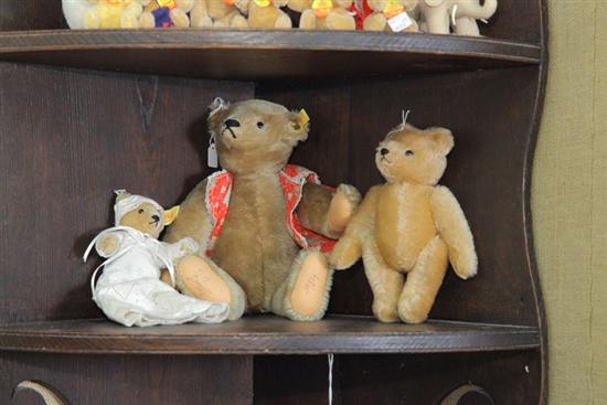 THREE TEDDY BEARS. Two Steiff bears