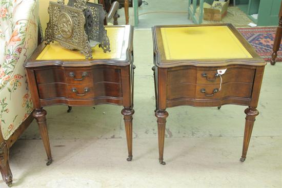 TWO MAHOGANY SIDE TABLES WITH LEATHER 10ac9f