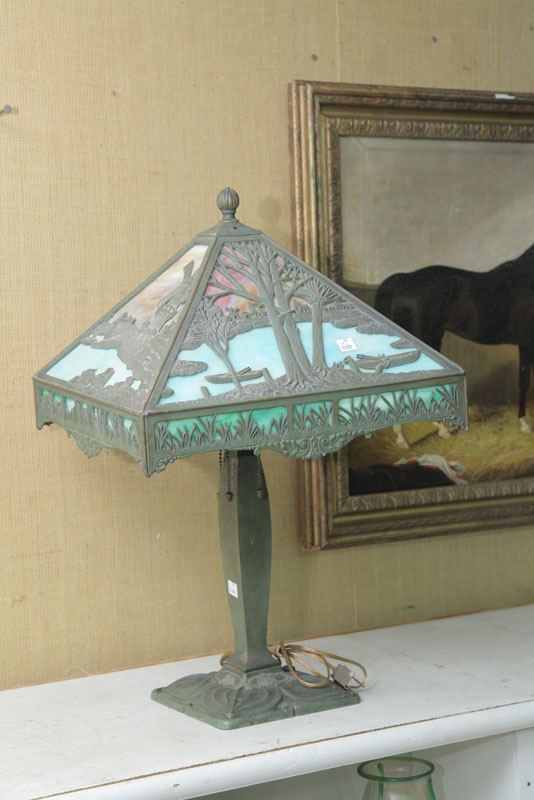 TABLE LAMP. Foliate cast brass