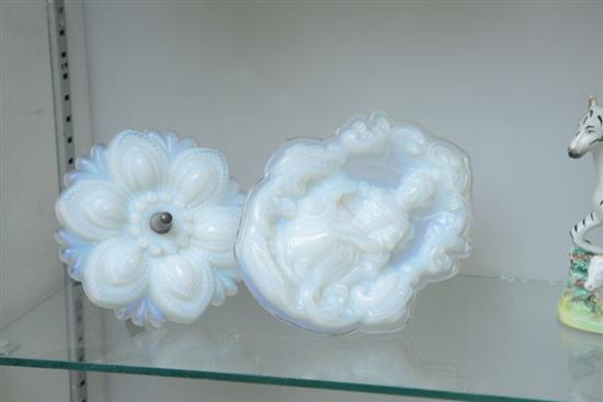 TWO OPALESCENT PRESSED GLASS DRAPERY