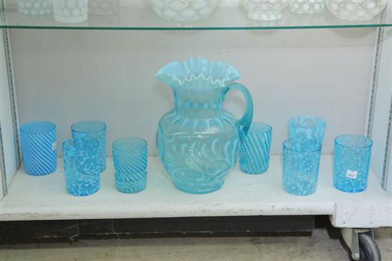 ART GLASS WATER SET. Blue opalescent