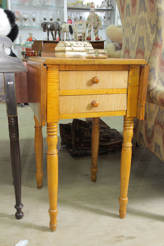 TWO DRAWER DROP LEAF STAND. Curly