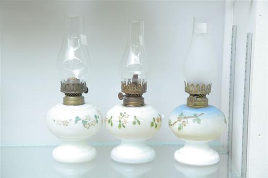 GROUP OF THREE PAINTED MILK GLASS MINIATURE