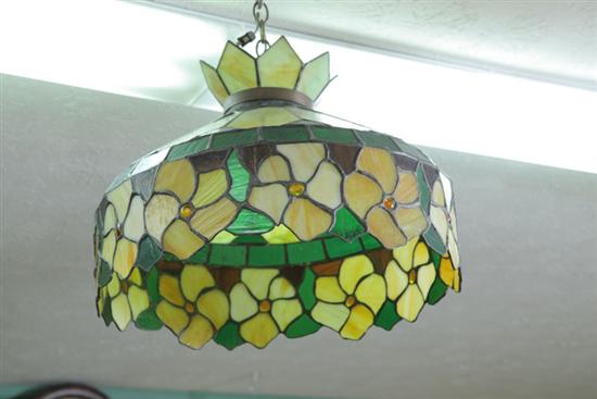 HANGING SHADE. Leaded and stained glass