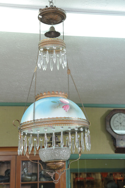 HANGING HALL LIGHT. Hand painted floral