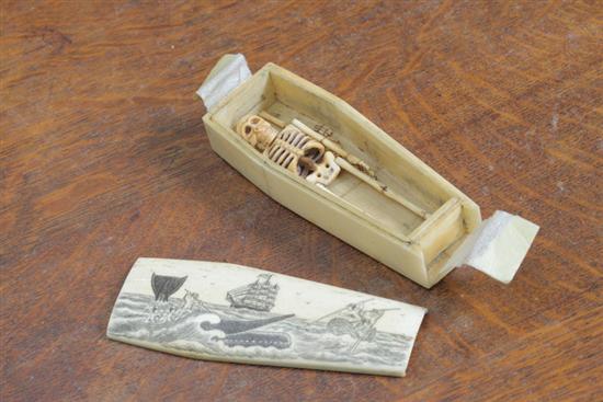 IVORY TYPE SKELETON WITH SCRIMSHAW IN