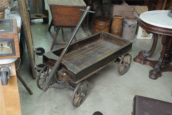 CHILDS WOODEN WAGON. Having wooden wheels