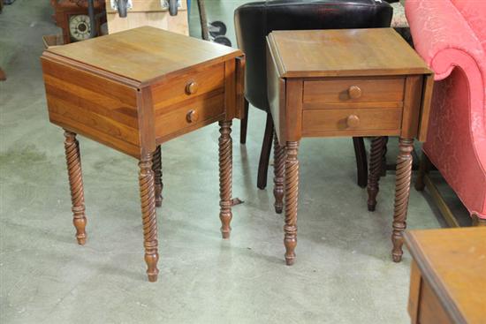 PAIR OF TWO DRAWER DROP LEAF STANDS.