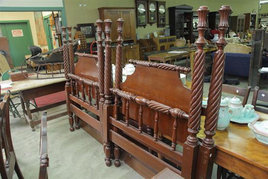 TWO TWIN BEDS. Mahogany. Including matching