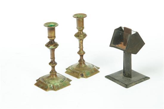 PAIR OF CANDLESTICKS AND A MATCH 10b079