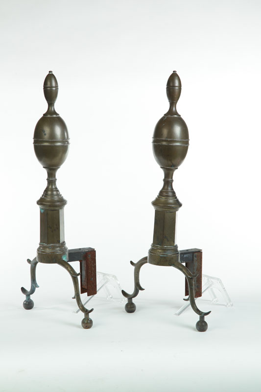 PAIR OF BRASS ANDIRONS.  American