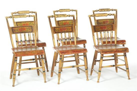 SET OF SIX DECORATED OR FANCY CHAIRS.